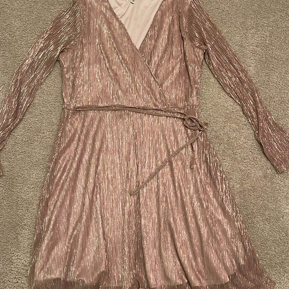 Elegant Metallic Wrap Dress - Picture 2 of 7